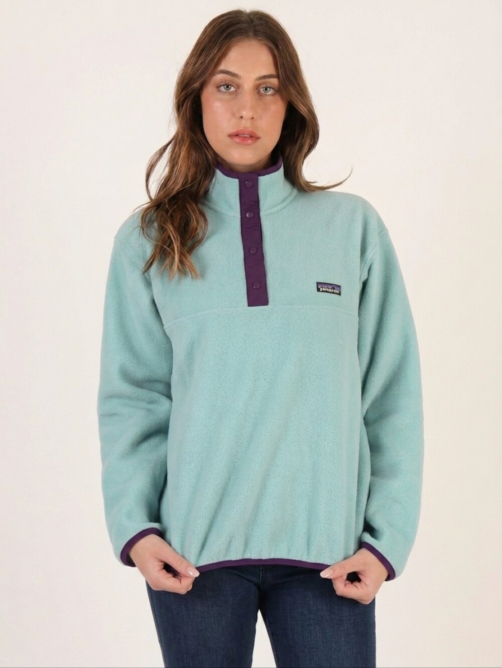 VINTAGE 90s PATAGONIA Synchilla Snap-T Fleece Pullover Seafoam Green Size XS-S